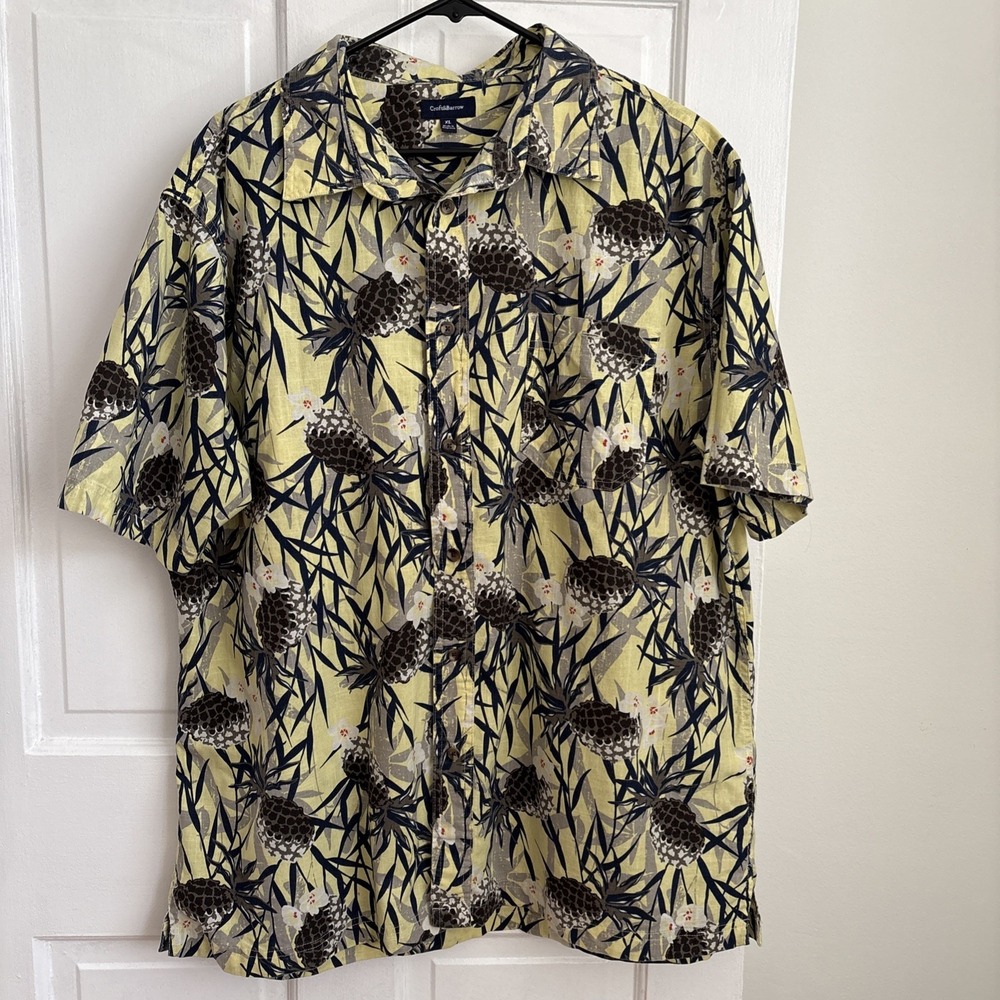 Croft & Barrow Mens XL Pineapple Tropical Floral Cotton Short Sleeve Button Down
